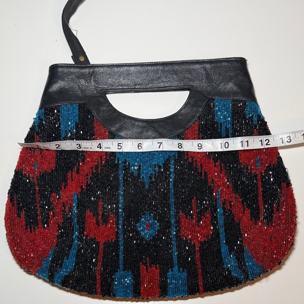 Moyna Vintage Black, Blue & Red Beaded Glitter Women's Bag Purse Clutch Eve Bag - Picture 8 of 11